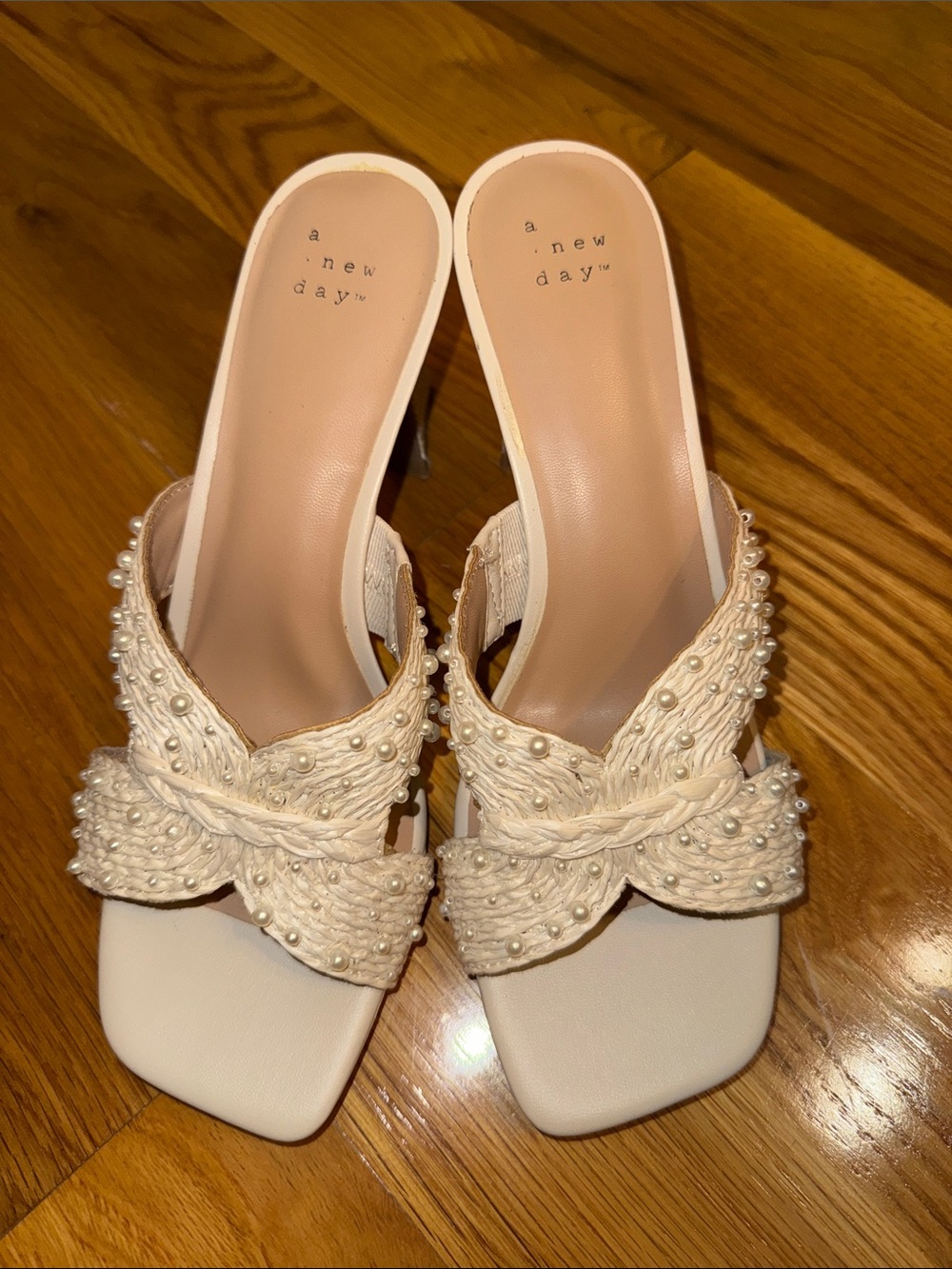 a new day Ivory Braided Pearl-Embellished Slide Mules